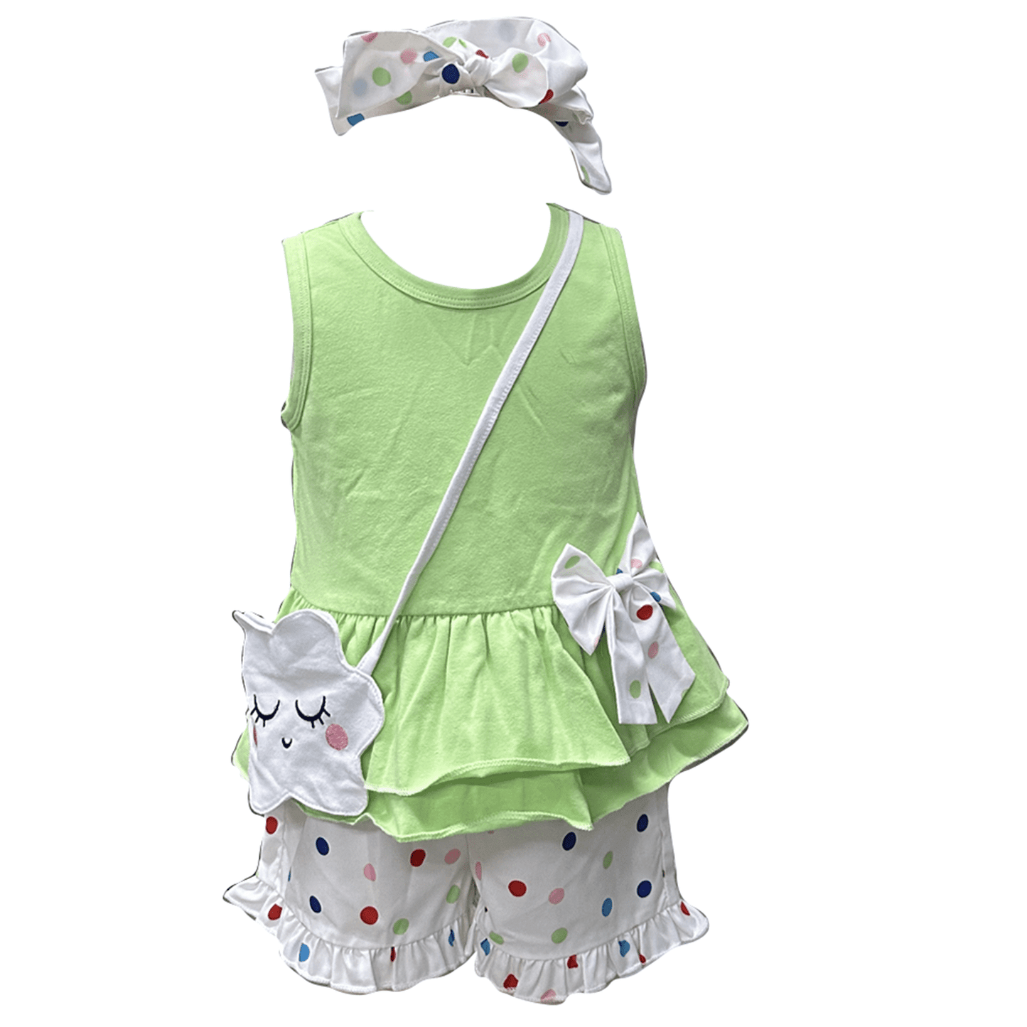 Younger Tree Baby Girl Outfits Summer Sleeveless Bow Vest Top Print Shorts Clothes Set with Bag and Headband12-18 Months