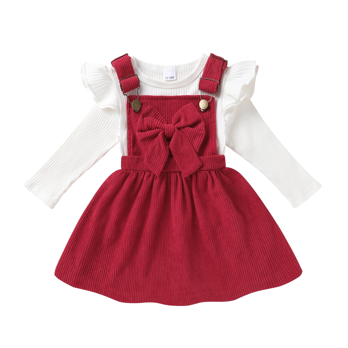 Younger Tree Toddler Baby Girl Fall Dress Outfit Long Sleeve Top Strap Dress Overall with Pocket Clothes Set