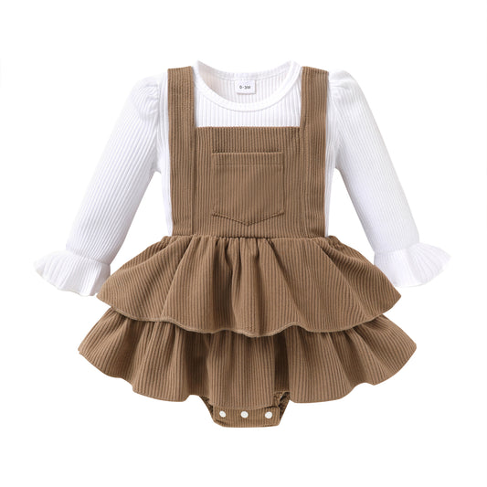 Younger Tree Newborn Baby Girl Romper Long Sleeve Corduroy Overall Dress Infant Skirt Clothes Sets