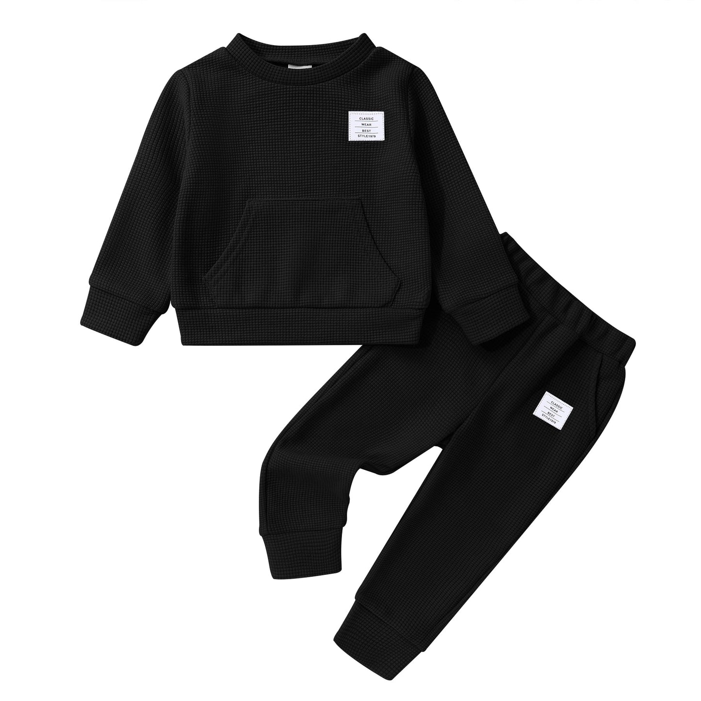 Younger Tree Toddler Fall Outfits for Girl Boy Long Sleeve Solid Crew Neck Top Long Sweatpants Sweatsuit Set