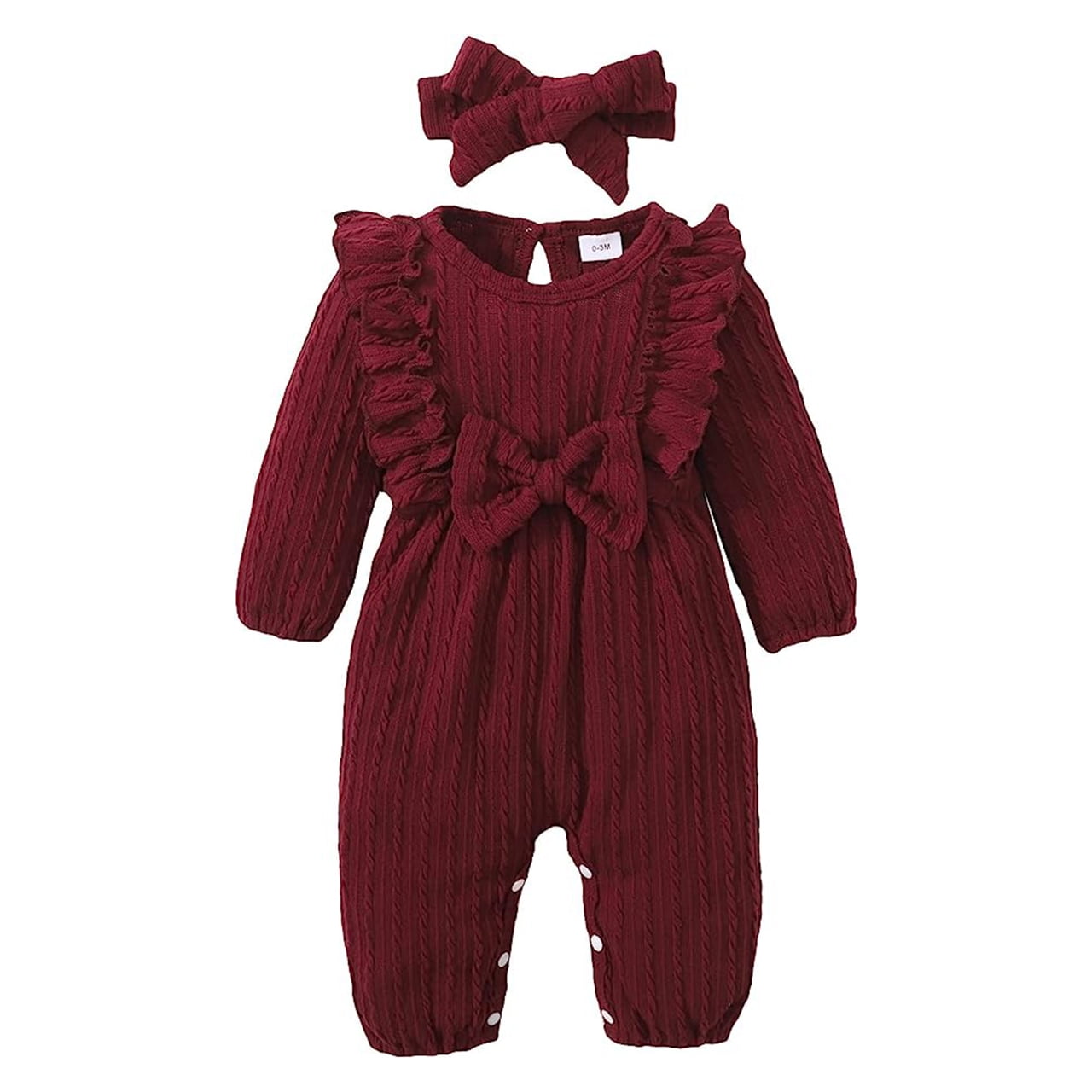 Younger Tree Baby Girl Romper Infant Fall Winter Clothes Ruffle Sweater Long Sleeve Bodysuit Jumpsuit and Headband