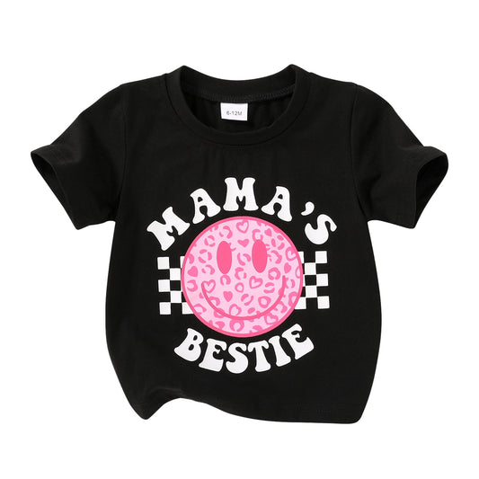 Tiny Cutey Toddler Girl Shirt Baby Boy Summer Short Sleeve Crew Neck Smiley Face Print T-shirt Clothes