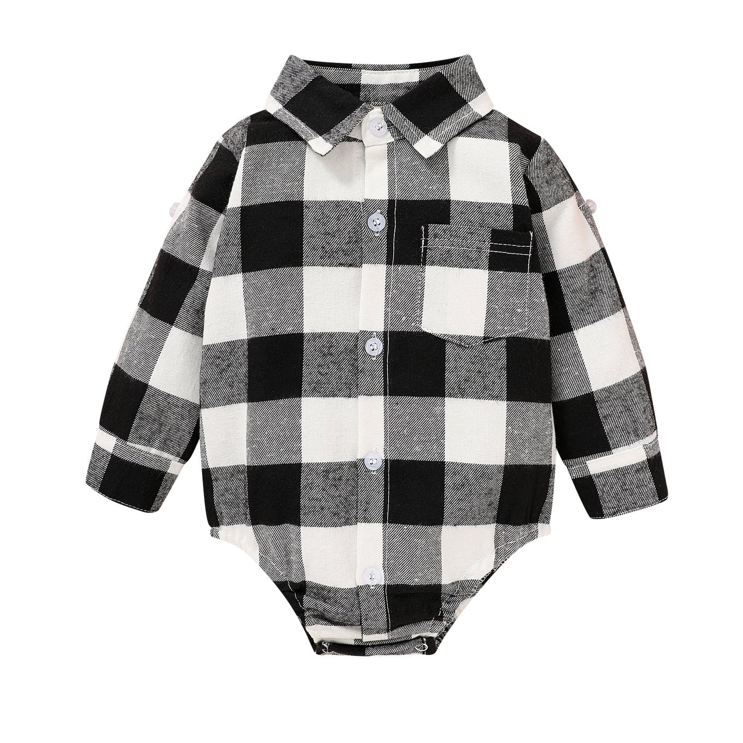 Younger Tree Newborn Baby Boy Girls Plaid Outfit Flannel Romper Tops Infant Long Sleeve Button Down Plaid Casual Bodysuit Clothes