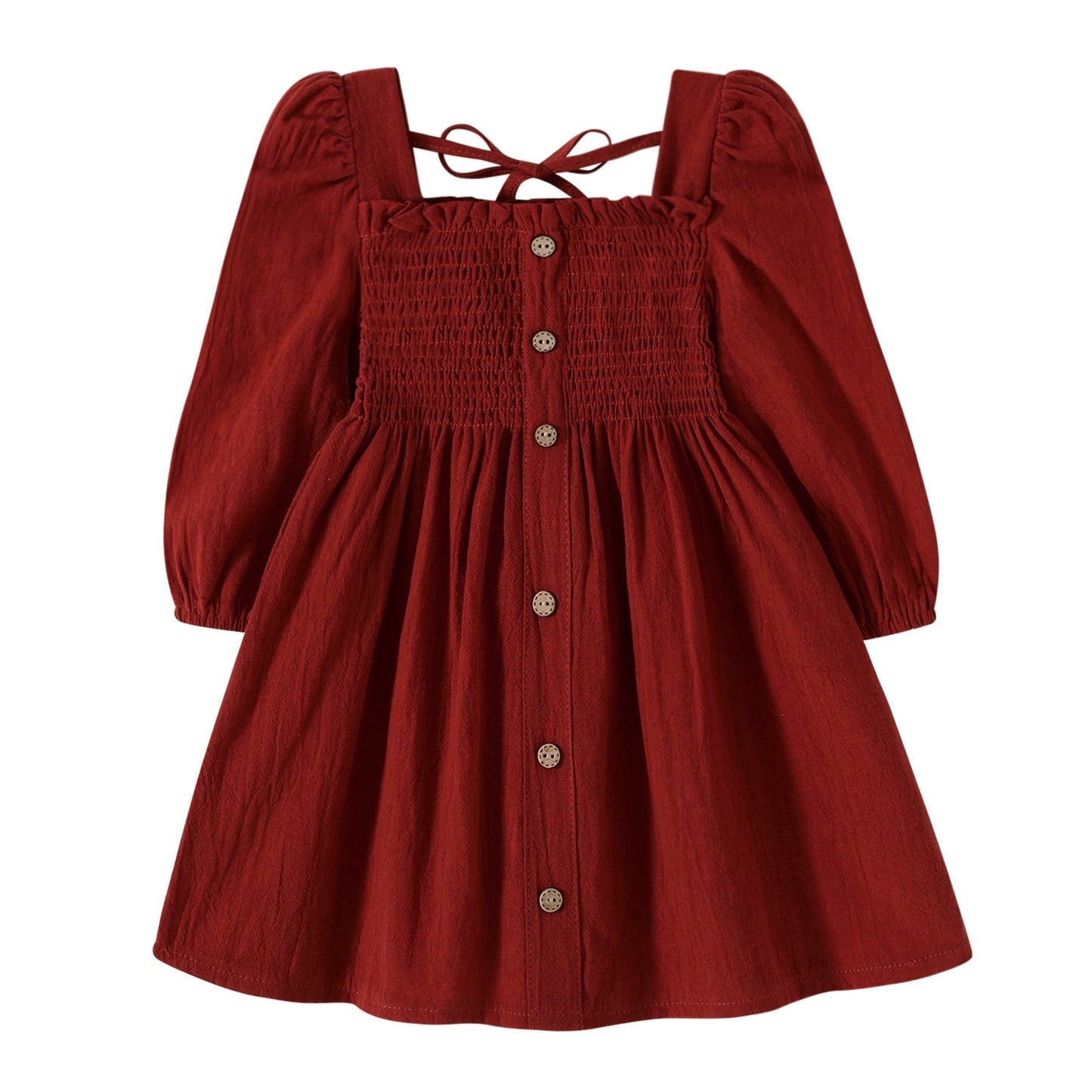 Happy Town Toddler Girl Fall Clothing Long Sleeve Dress Girl Solid Color Casual Fall Winter Clothes