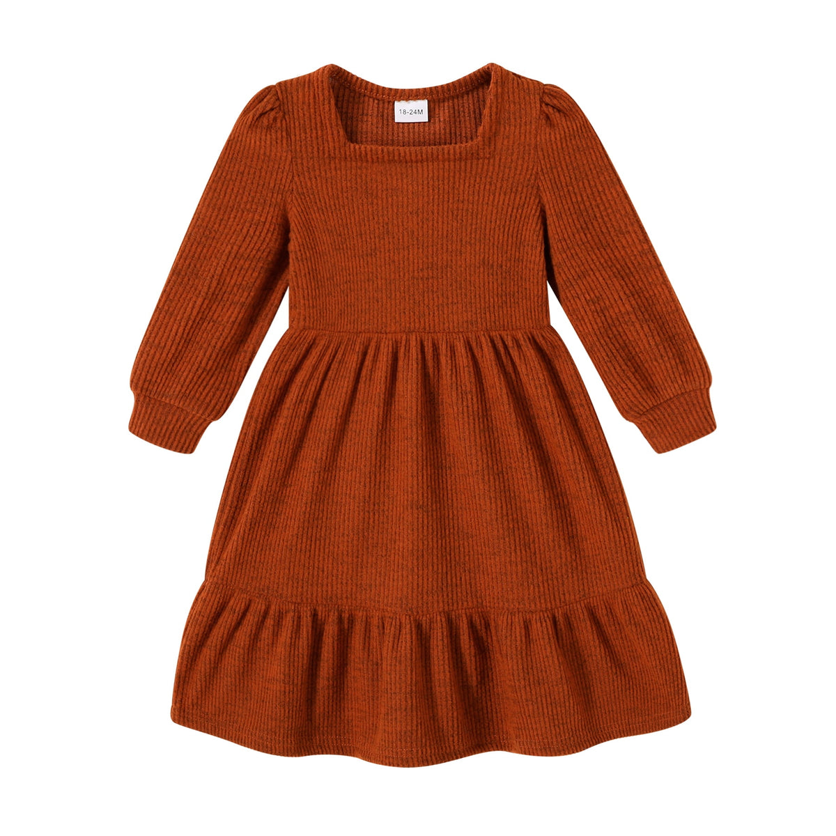 Tiny Cutey Baby Girl Dress Clothes Fall Long Sleeve Square Neck Solid Vintage Dresses Outfit Set