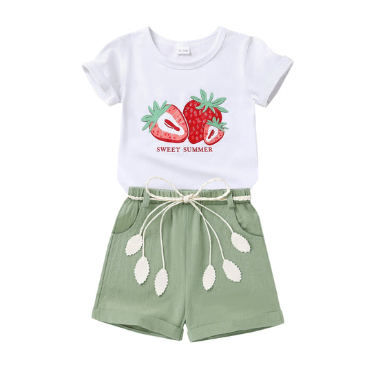 Younger Tree Toddler Baby Girl Summer Clothes Set Short Sleeve T-Shirt Shorts 2pcs Outfits12-18 Months