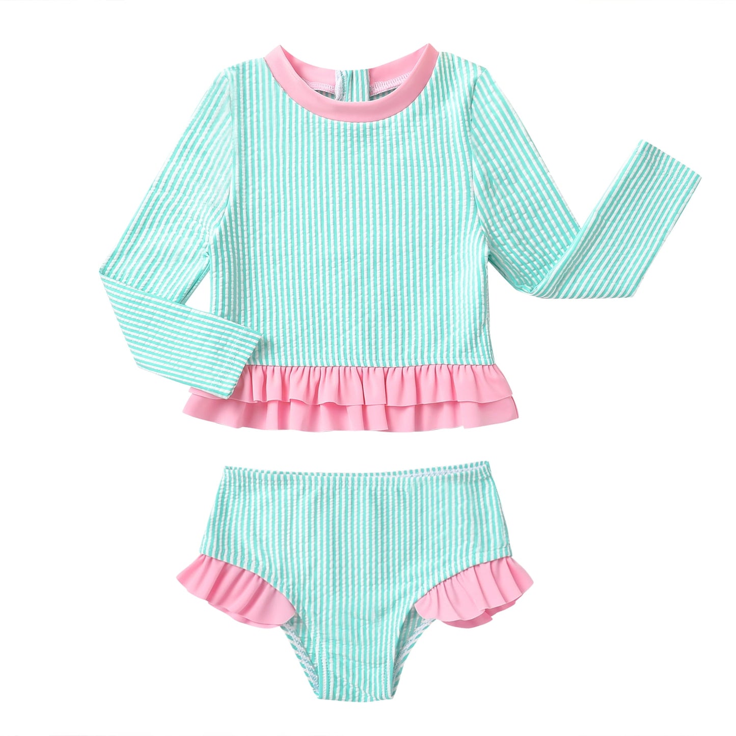 Younger Tree Baby Girl Swimsuit Long Sleeve Rash Guard Top Bikini Swimwear 2 Piece Set12-18 Months