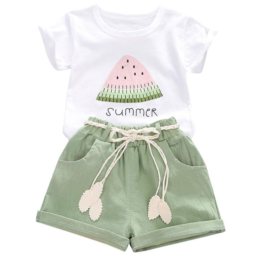 Younger Tree Toddler Baby Girl Summer Clothes Set Short Sleeve T-Shirt Shorts 2pcs Outfits
