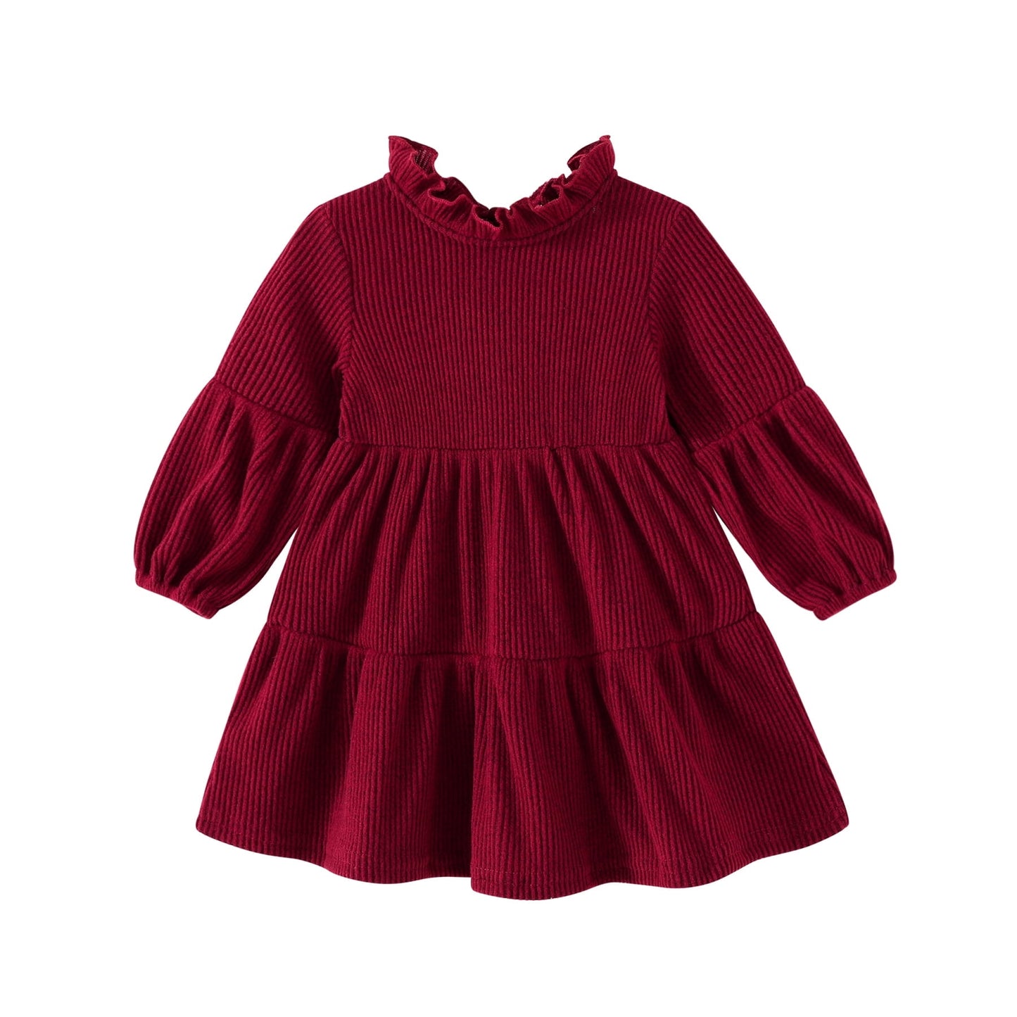 Happy Town Toddler Baby Girls Dress 6M-4T Fall Winter Long Sleeve Dress Lantern Solid Color Girls Clothes