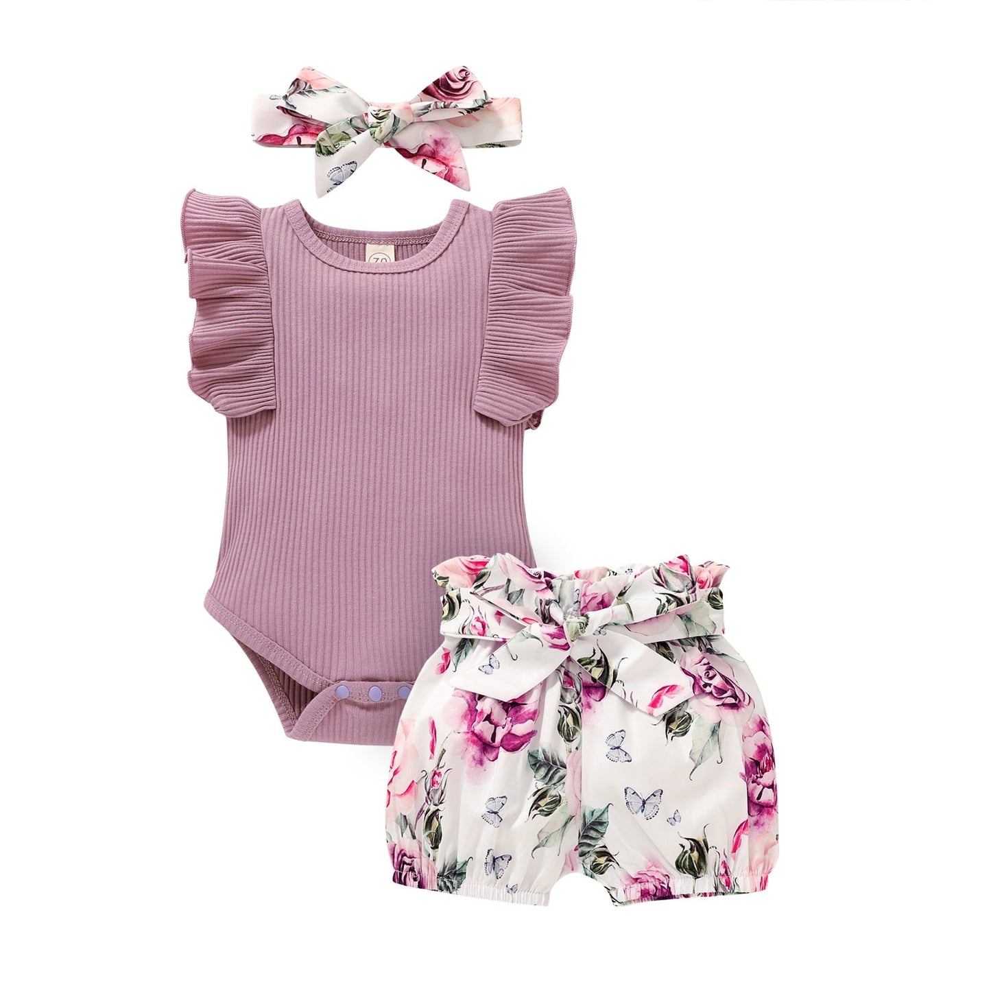 Younger Tree Toddler Baby Girl Summer Short Sleeve Romper Shorts Headband Clothes Outfits Set