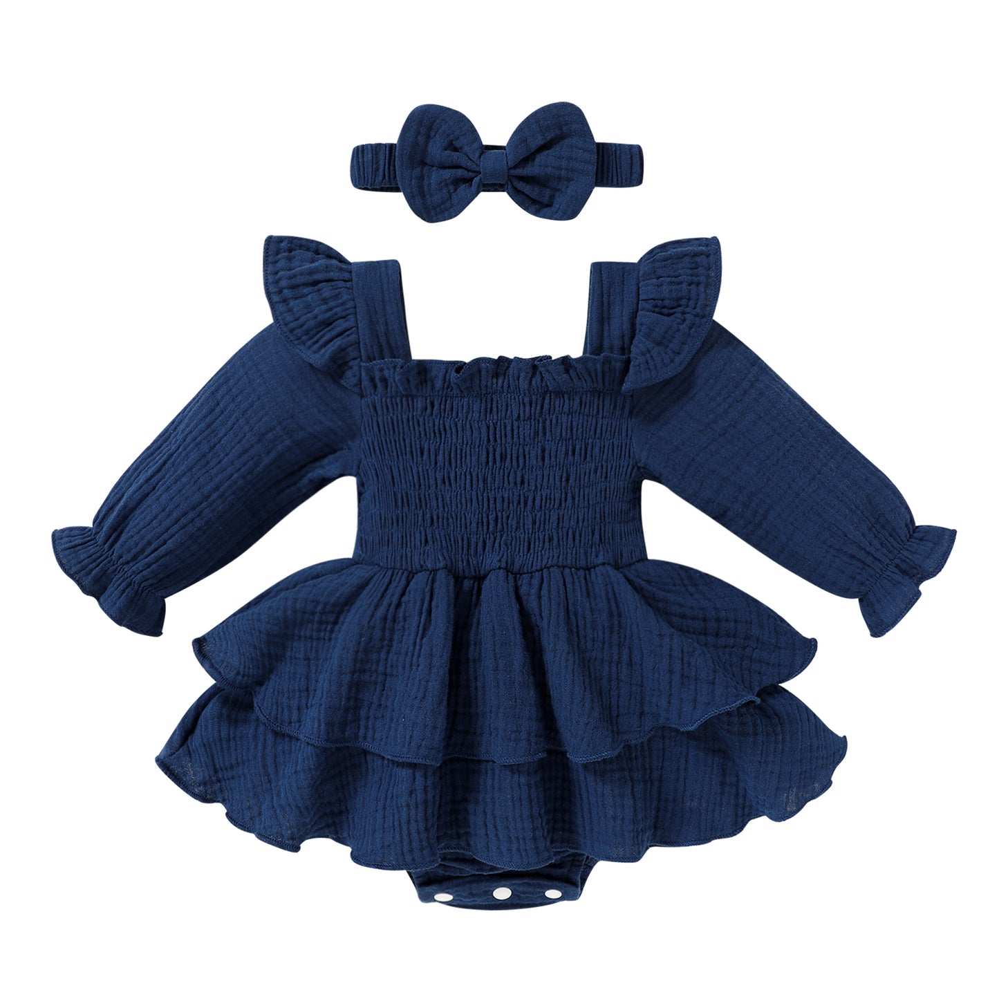 Younger Tree Baby Girl Long Sleeve Ruffle Romper with Headband Cute Toddler Winter Outfits
