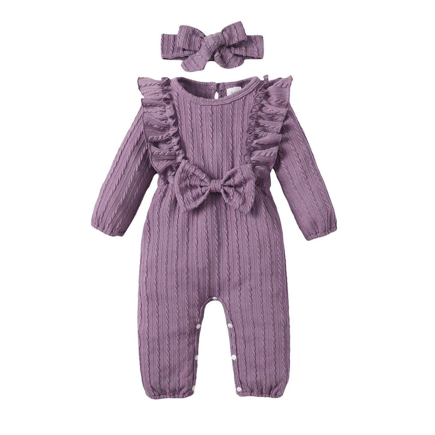 Younger Tree Baby Girl Romper Infant Fall Winter Clothes Ruffle Sweater Long Sleeve Bodysuit Jumpsuit and Headband