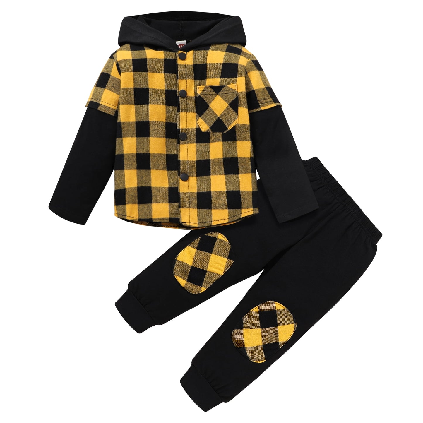 Younger Tree Toddler Baby Boy Clothes Hoodie Sweatsuit Outfits Kids Winter Flannel Plaid Shirt Top Pants Set
