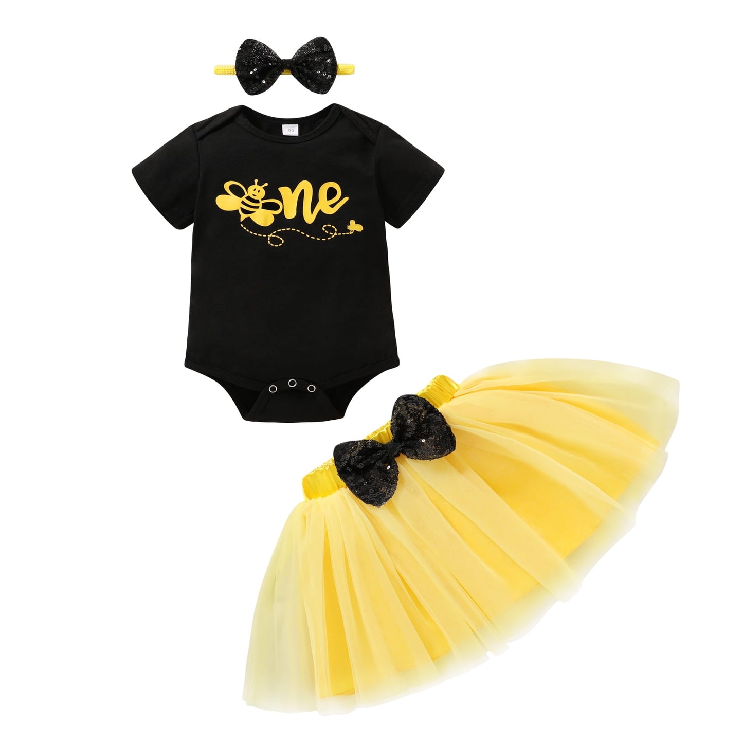 Younger Tree Baby Girls 1st Birthday Outfit Short Sleeve Romper Sequin Tutu Princess Skirt Clothes Set6-12 Months