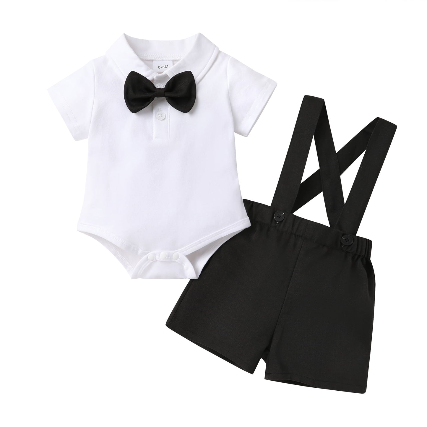 Younger Tree Toddler Boy Formal Outfit Summer Short Sleeve Button T-Shirts Bowtie Suspender Shorts Suits Clothes Set