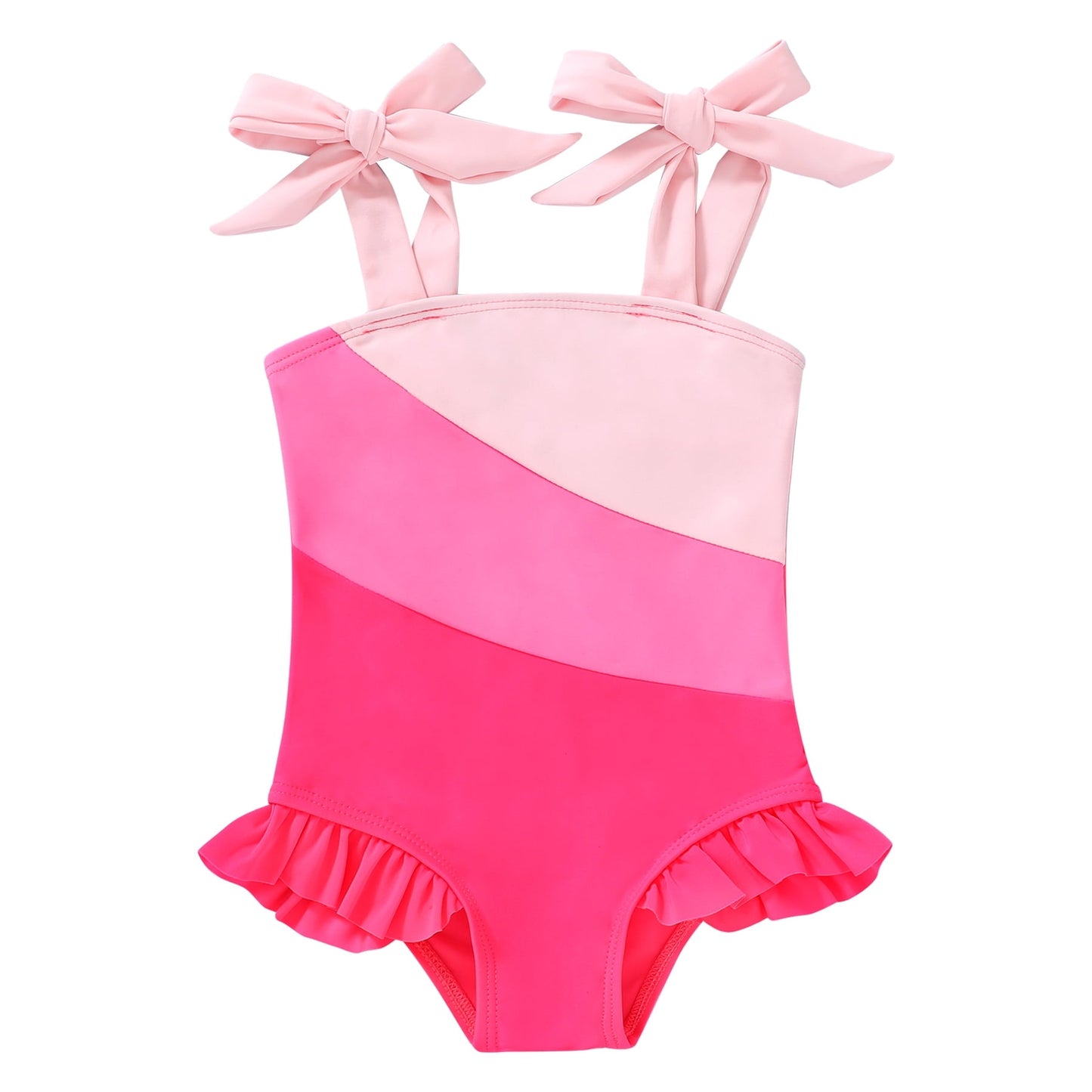 Younger Tree Toddler Swimsuit Girl Color Block Stripe One-Piece Swimwear Baby Girl Bathing Suits6-9 Months