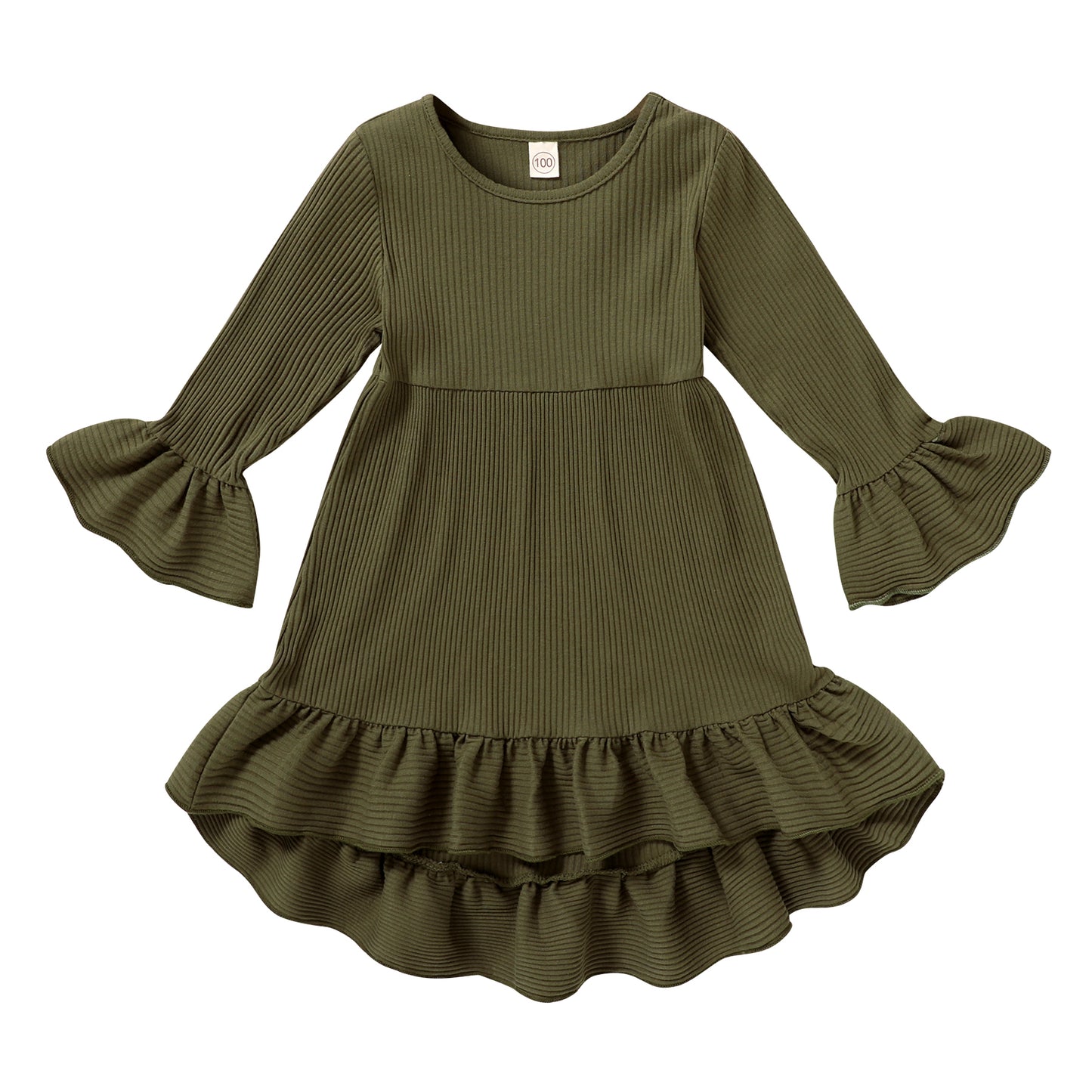 Happy Town Toddler Baby Girls Fall/Winter Clothes Solid Long Sleeve Dress Irregular Casual Dress