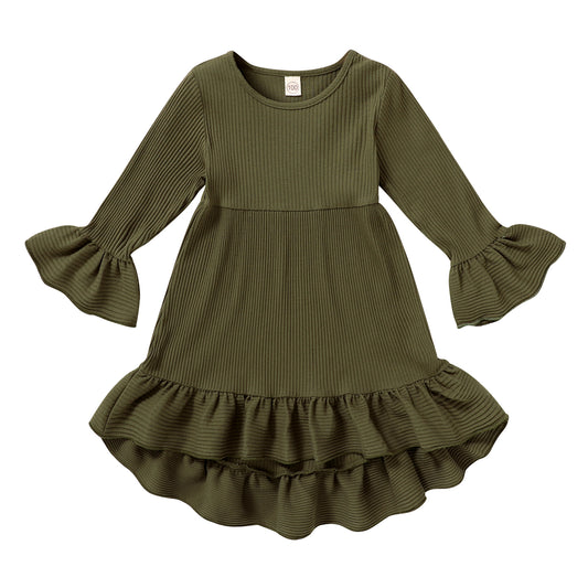 Happy Town Toddler Baby Girls Fall/Winter Clothes Solid Long Sleeve Dress Irregular Casual Dress