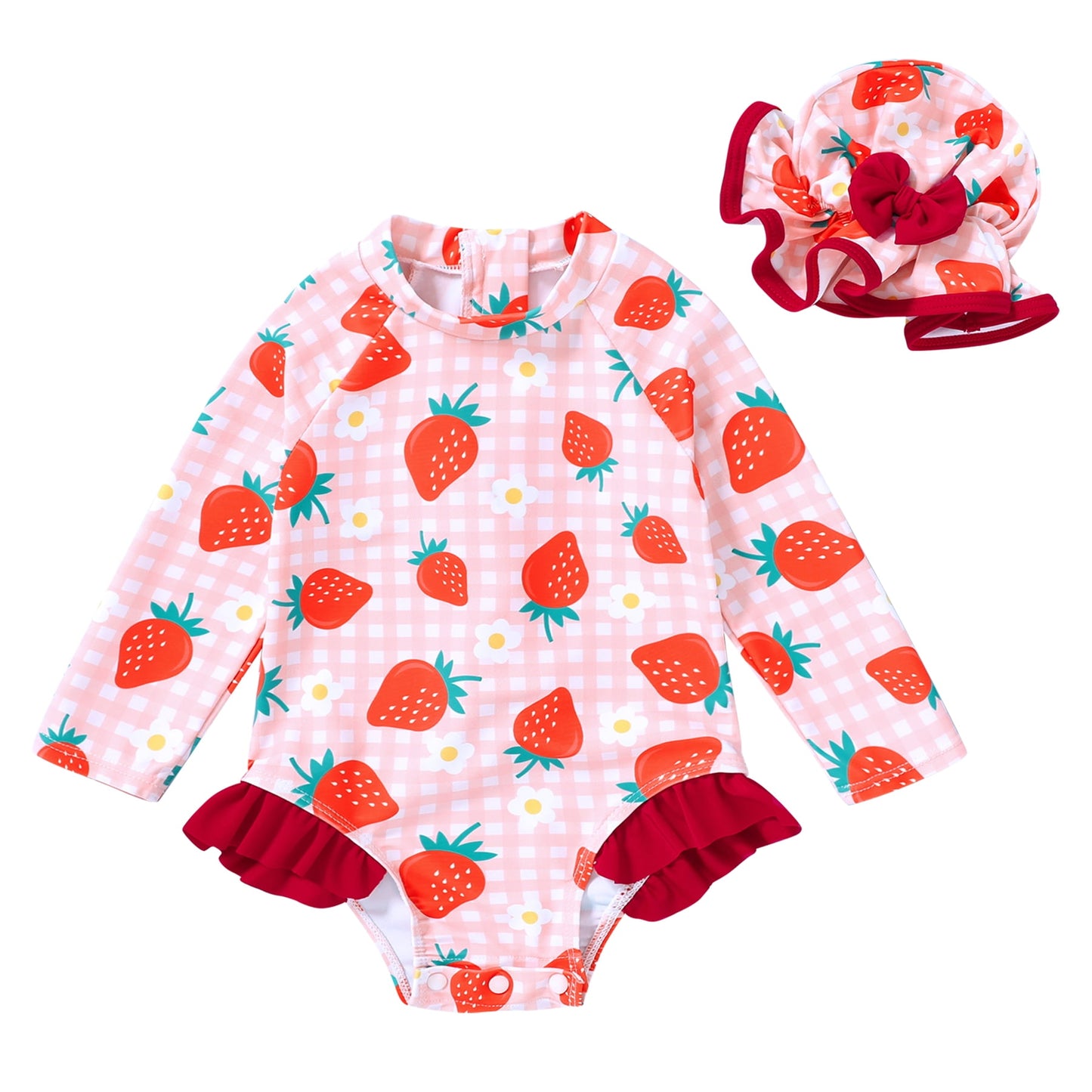 Younger Tree Baby Girl Swimsuit Long Sleeve Rash Guard One Piece Swimwear Hat Bathing Suit Set