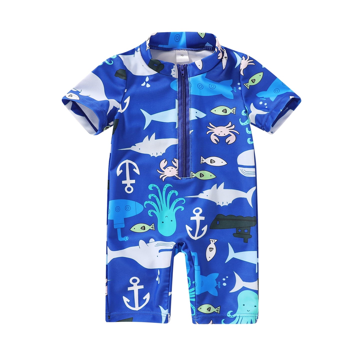Younger Tree Newborn Baby Boys Swimsuit Short Sleeve Zipper One-Piece Bodysuit Sunsuit Swimwear Bathing Suit0-3 Months
