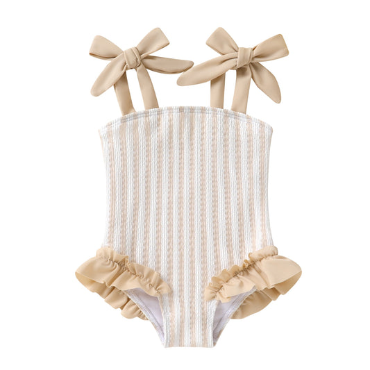 Younger Tree Toddler Swimsuit Girl Color Block Stripe One-Piece Swimwear Baby Girl Bathing Suits