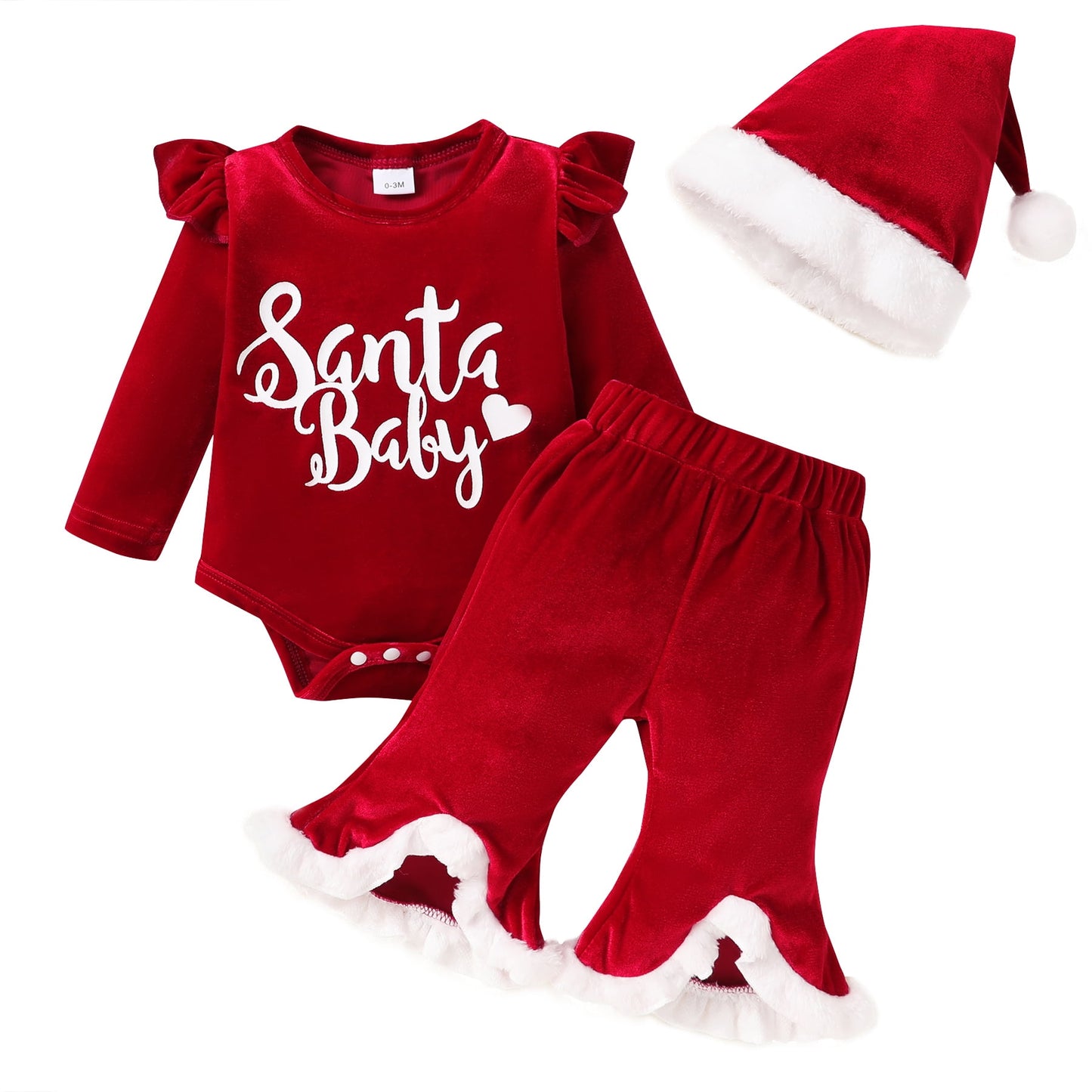 Younger Tree Newborn Baby Girl Christmas Outfits Toddler Santa Long Sleeve Romper Pants Hat Clothes Set
