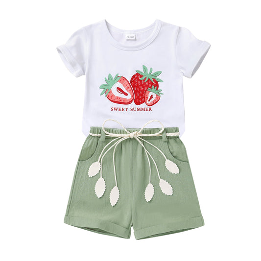 Younger Tree Toddler Baby Girl Summer Clothes Set Short Sleeve T-Shirt Shorts 2pcs Outfits