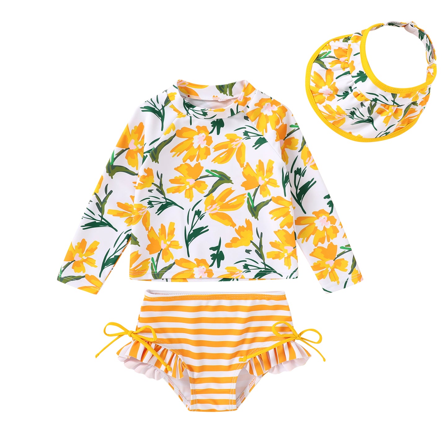 Younger Tree Toddler Girl Swimsuit Baby Long Sleeve Rash Guard Set with Sun Hat UPF Sun Proction Bathing Suit Swimwear