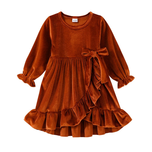 Younger Tree Kids Toddler Thanksgiving Dress Baby Girls Fall Dresses Ruffle Long Sleeve Bowknot Casual Winter Dress