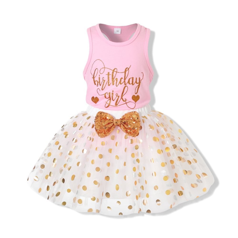 Younger Tree Baby Girl Birthday Dress Outfits Sleeveless Princess Party Tutu Skirt Summer Clothes Set2-3T