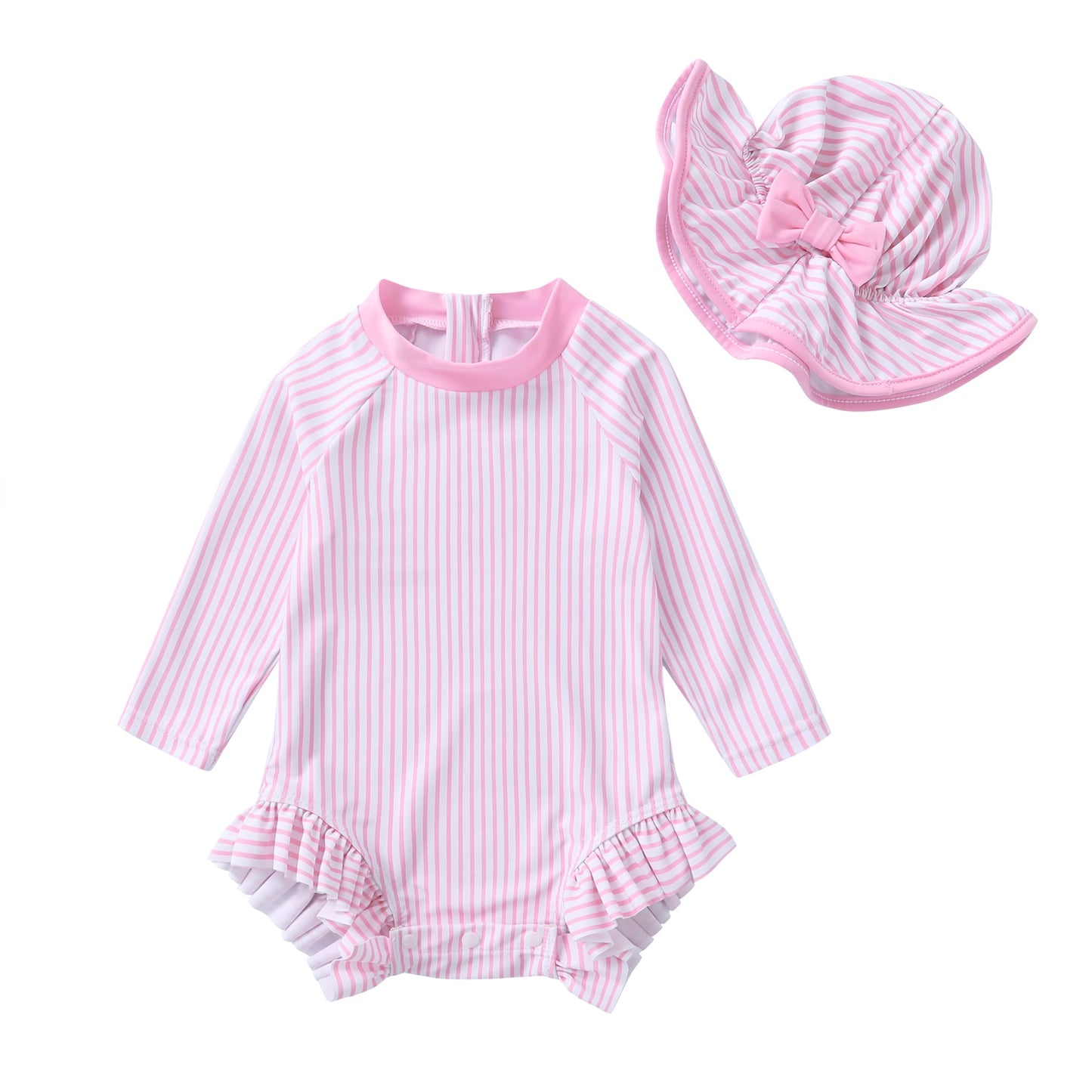 Younger Tree Baby Girl Swimsuit Long Sleeve Rash Guard One Piece Swimwear Hat Bathing Suit Set
