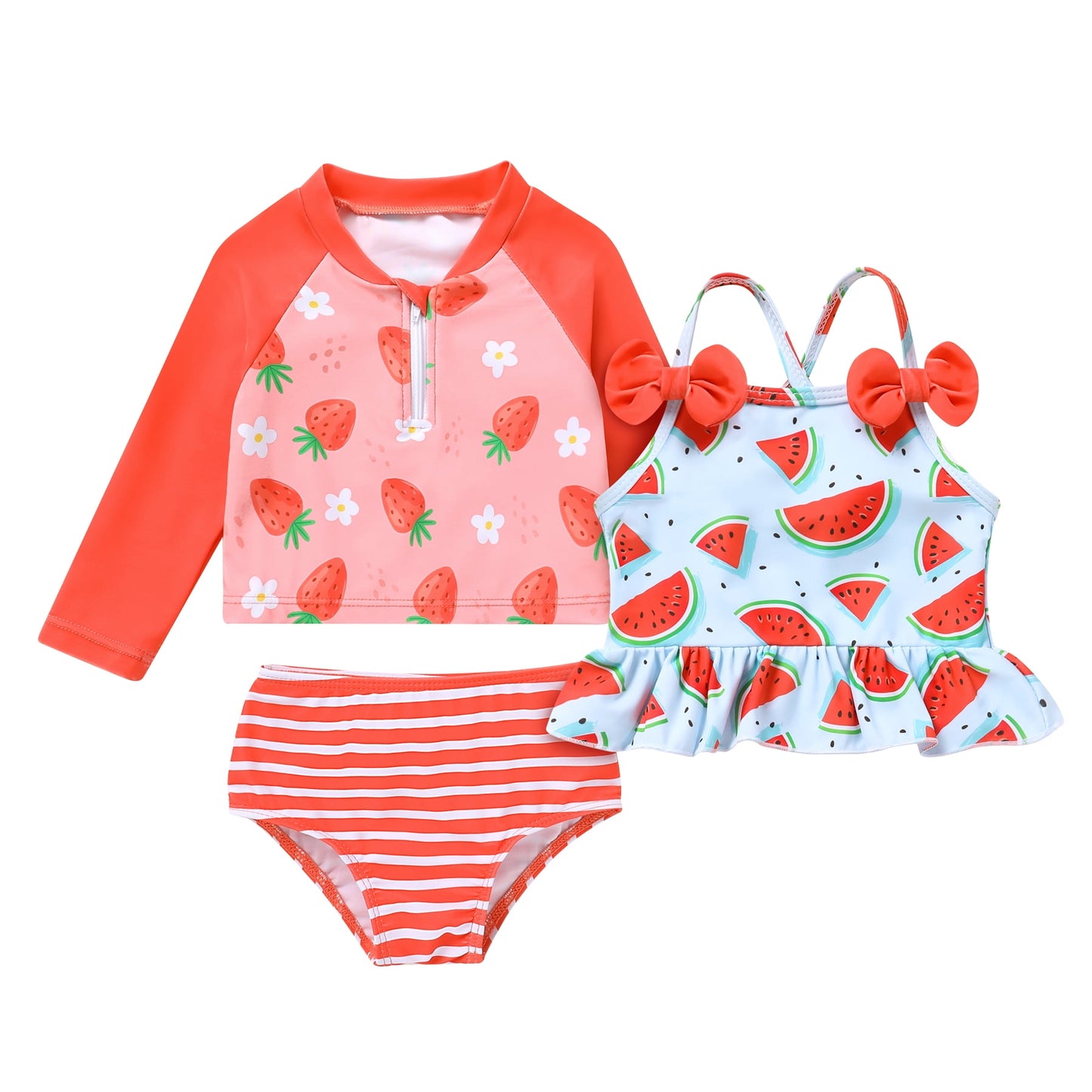 Tiny Cutey Toddler Girl Swimsuit Baby Long Sleeve Rashguard Top and Tankini Bathing Suit 3 Piece Set