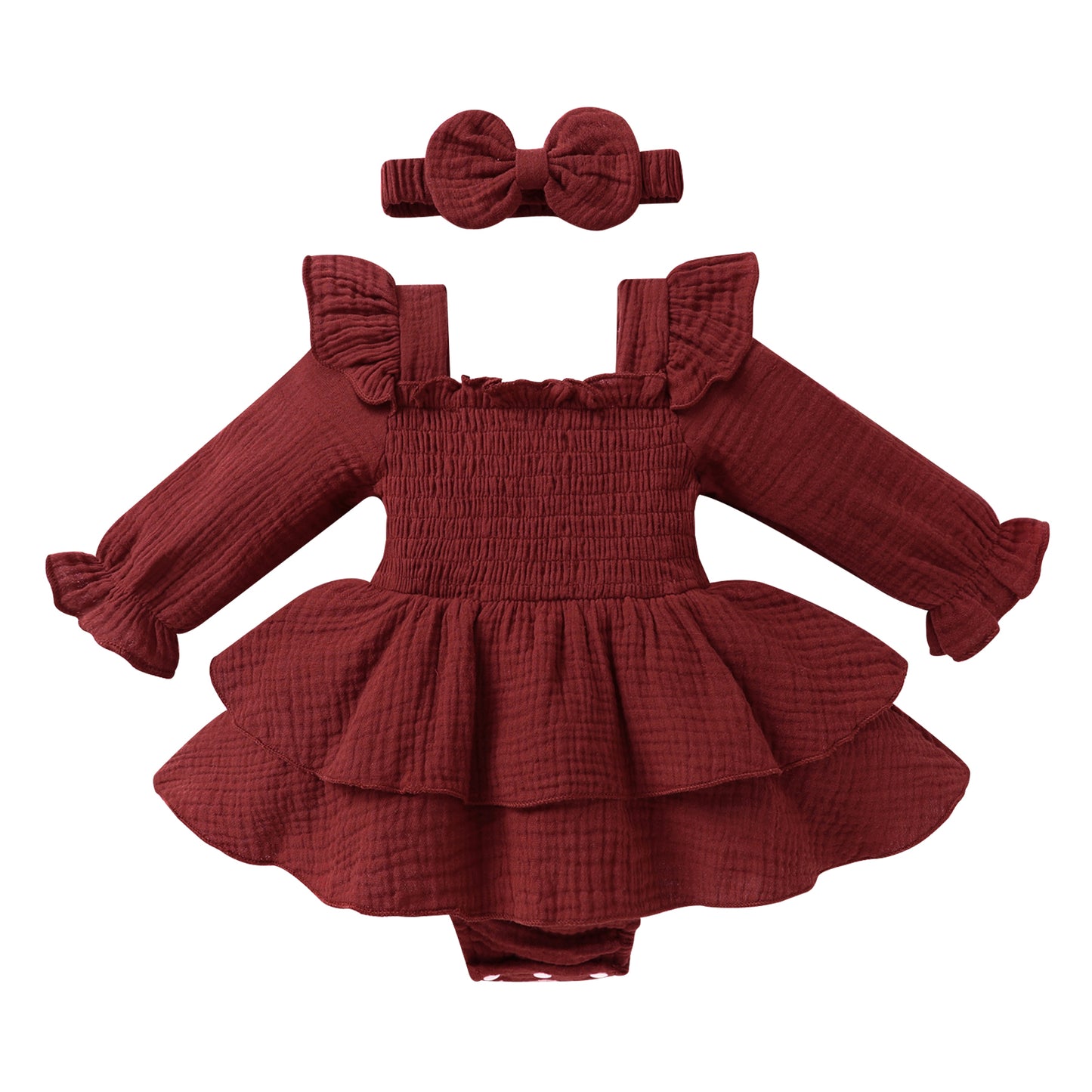 Younger Tree Baby Girl Long Sleeve Ruffle Romper with Headband Cute Toddler Winter Outfits