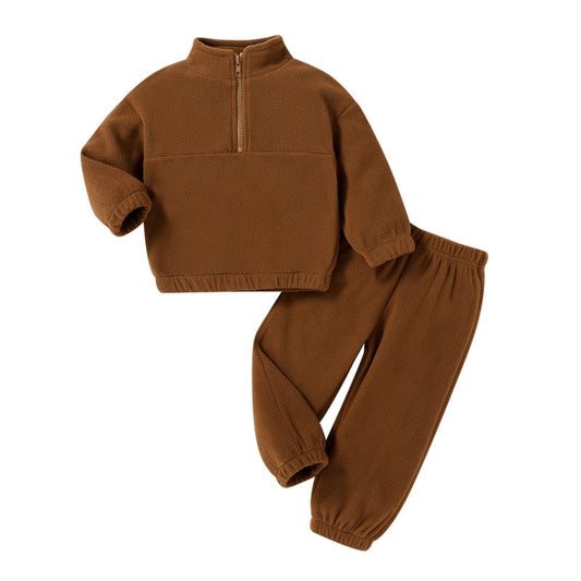 Happy Town Toddler Boys Girls Fall Winter Outfit Unisex Kids Fleece Zipper Sweatshirt and Sweatpants 2 Piece Set