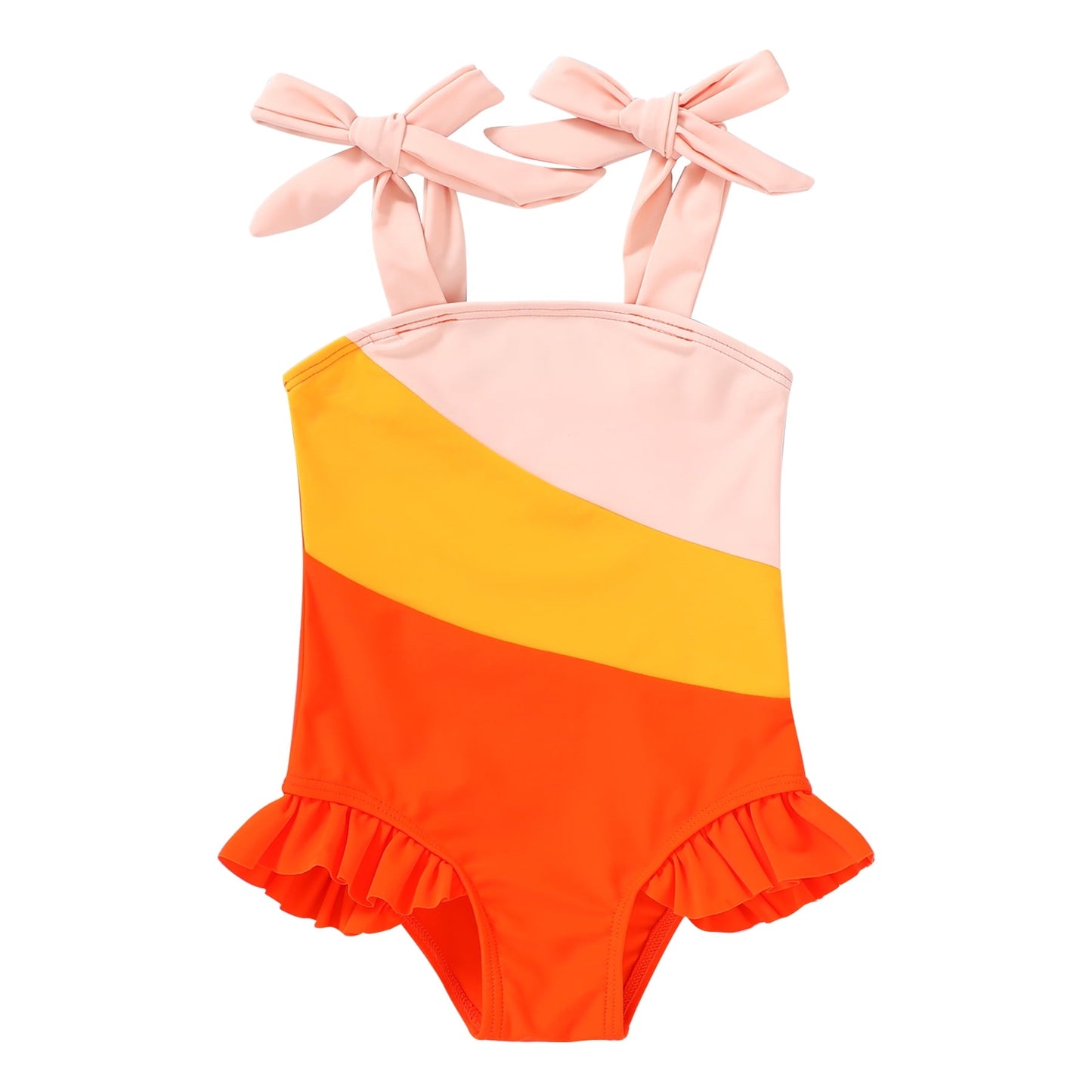 Younger Tree Toddler Swimsuit Girl Color Block Stripe One-Piece Swimwear Baby Girl Bathing Suits6-9 Months