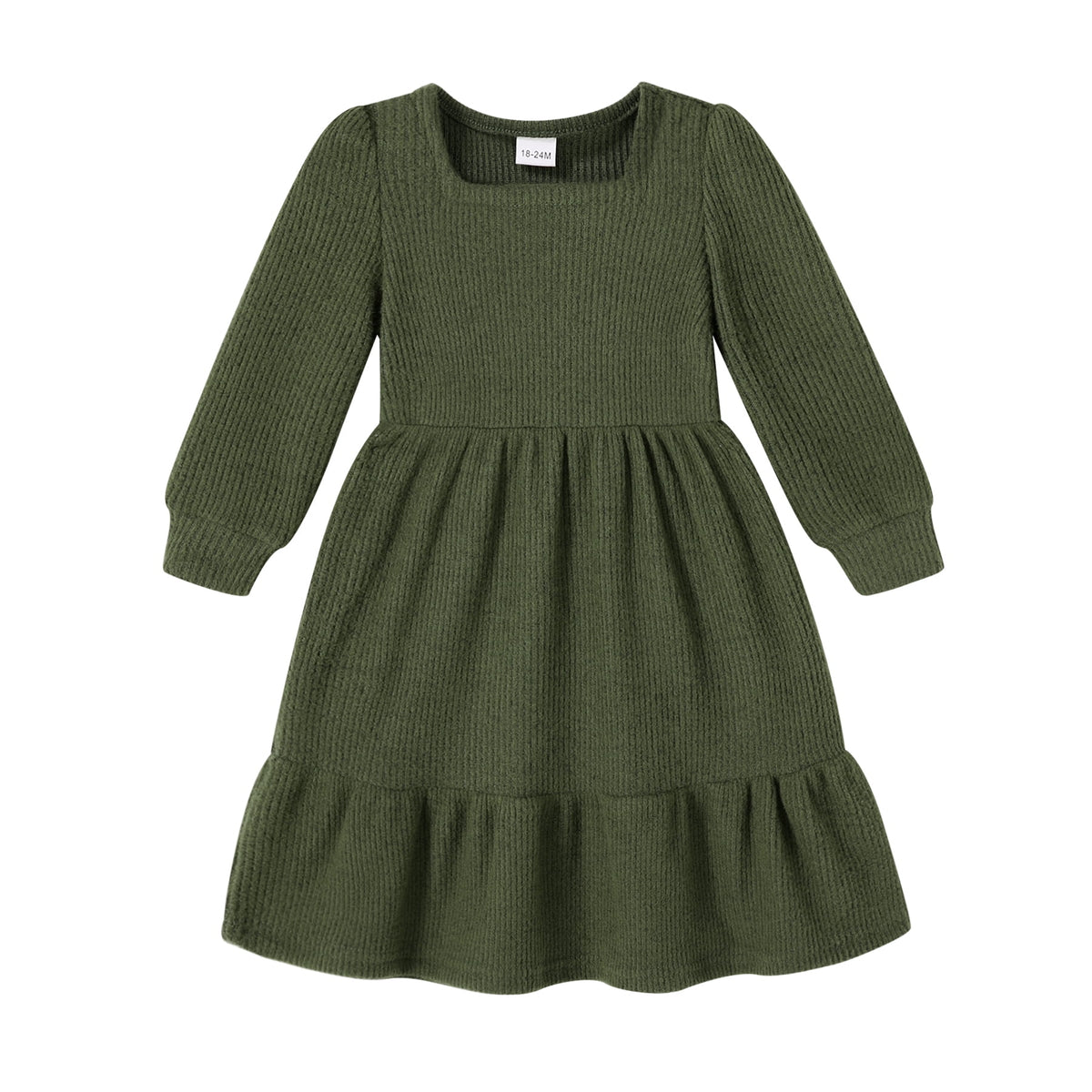 Tiny Cutey Baby Girl Dress Clothes Fall Long Sleeve Square Neck Solid Vintage Dresses Outfit Set