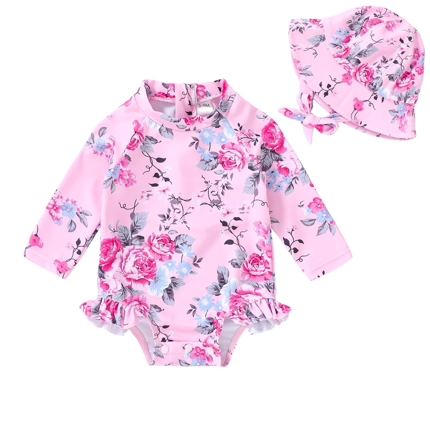Younger Tree Baby Girl Swimsuit Long Sleeve Rash Guard One Piece Swimwear Hat Bathing Suit Set