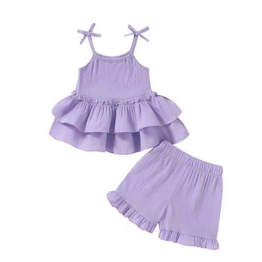 Tiny Cutey Toddler Girls Outfits Baby Summer Sleeveless Sling Top Shorts Clothes Set