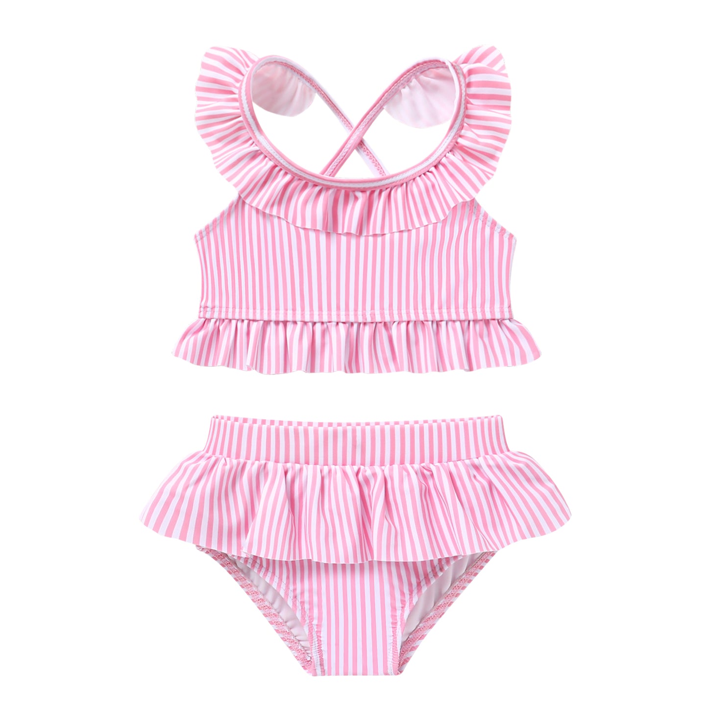 Happy Town Baby Girl Swimsuit Ruffle Two Pieces Swimwear Toddler Girl Rash Guard Beach Bikini Bathing Suit