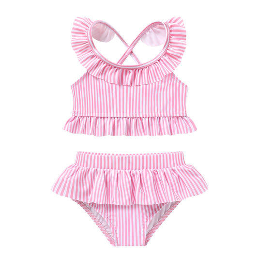 Happy Town Baby Girl Swimsuit Ruffle Two Pieces Swimwear Toddler Girl Rash Guard Beach Bikini Bathing Suit