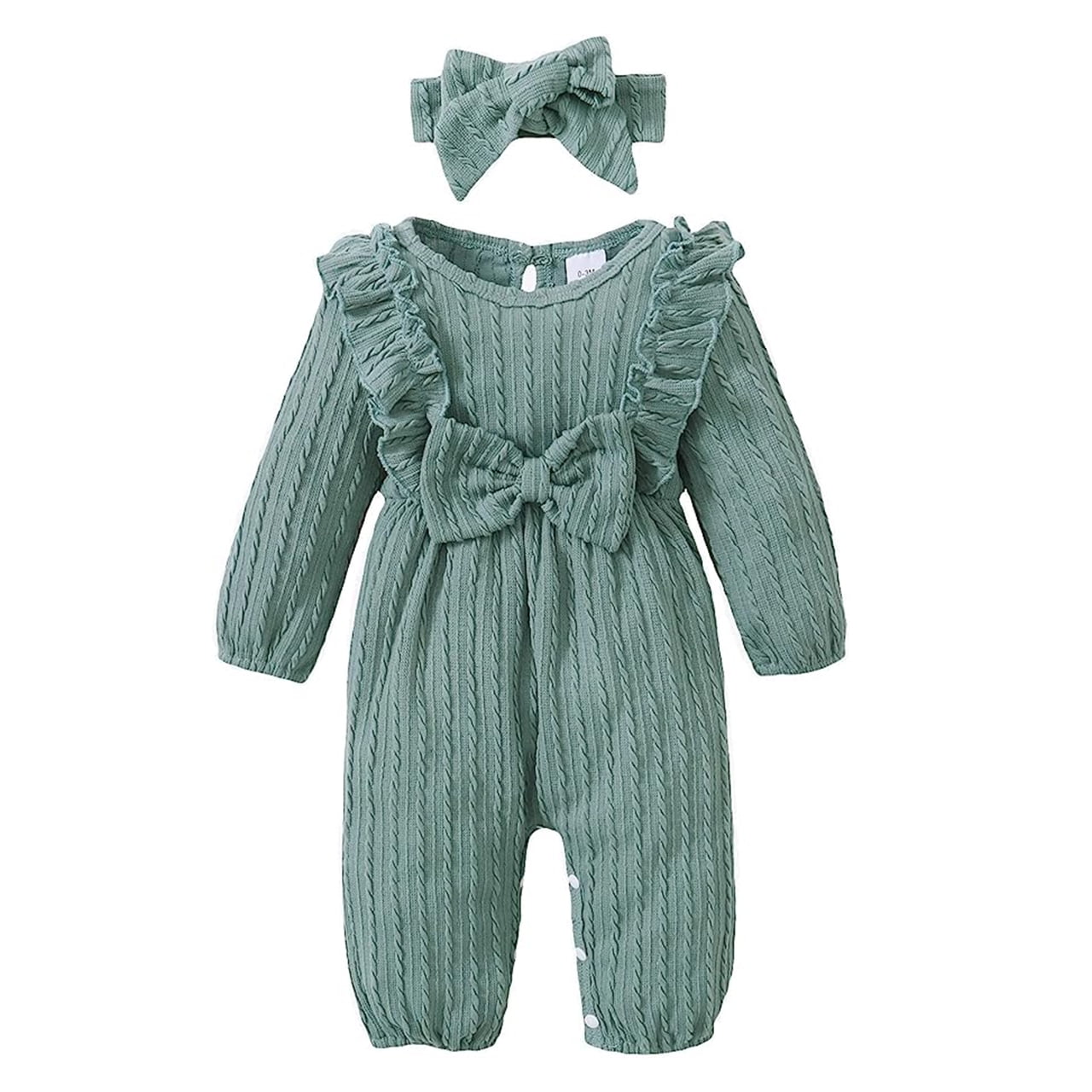 Younger Tree Baby Girl Romper Infant Fall Winter Clothes Ruffle Sweater Long Sleeve Bodysuit Jumpsuit and Headband