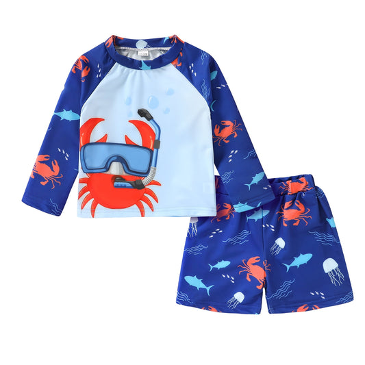 Younger Tree Toddler Baby Boys Swimsuits Trunk Rashguard Long Sleeve Top Shorts Two Pieces Bathing Suit Swimwear Outfit