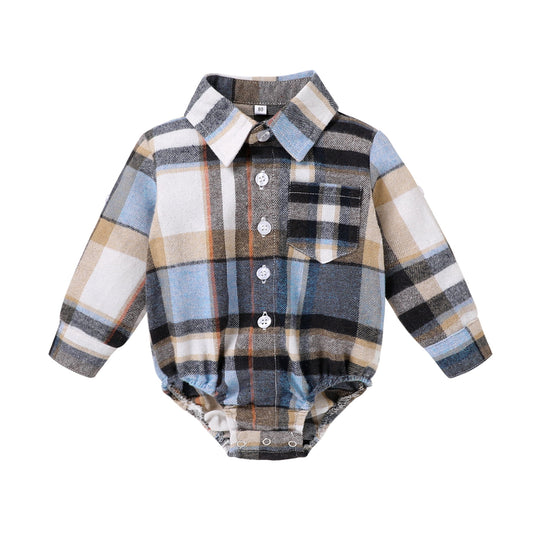 Younger Tree Newborn Baby Boy Girl Flannel Shirt Long Sleeve Button Down Plaid Shirts Romper Clothes Outfits