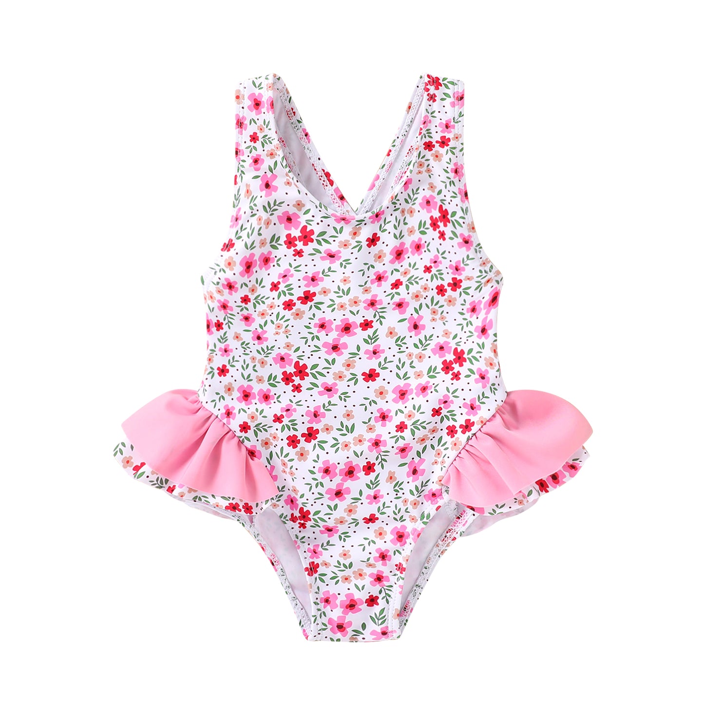 Happy Town Toddler Baby Girl Beach Bathing Suit Floral Sleeveless One-Piece Swimsuit With Bowknot