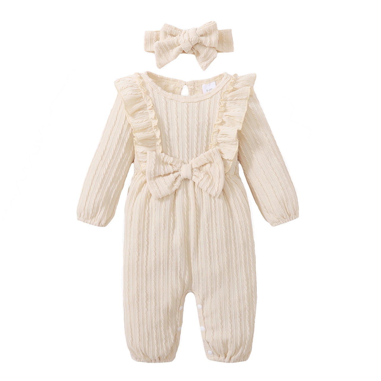 Younger Tree Baby Girl Romper Infant Fall Winter Clothes Ruffle Sweater Long Sleeve Bodysuit Jumpsuit and Headband