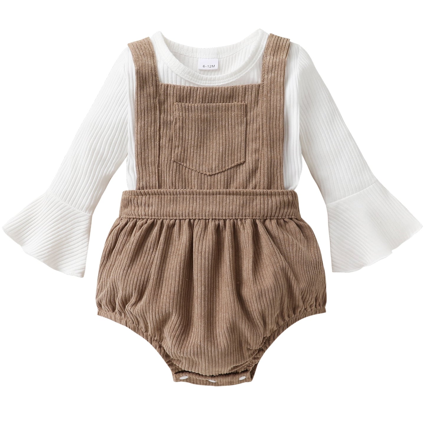 Younger Tree Newborn Baby Girl Clothes Bell Sleeve Romper and Corduroy Overalls Shorts Infant Girl Fall Outfits