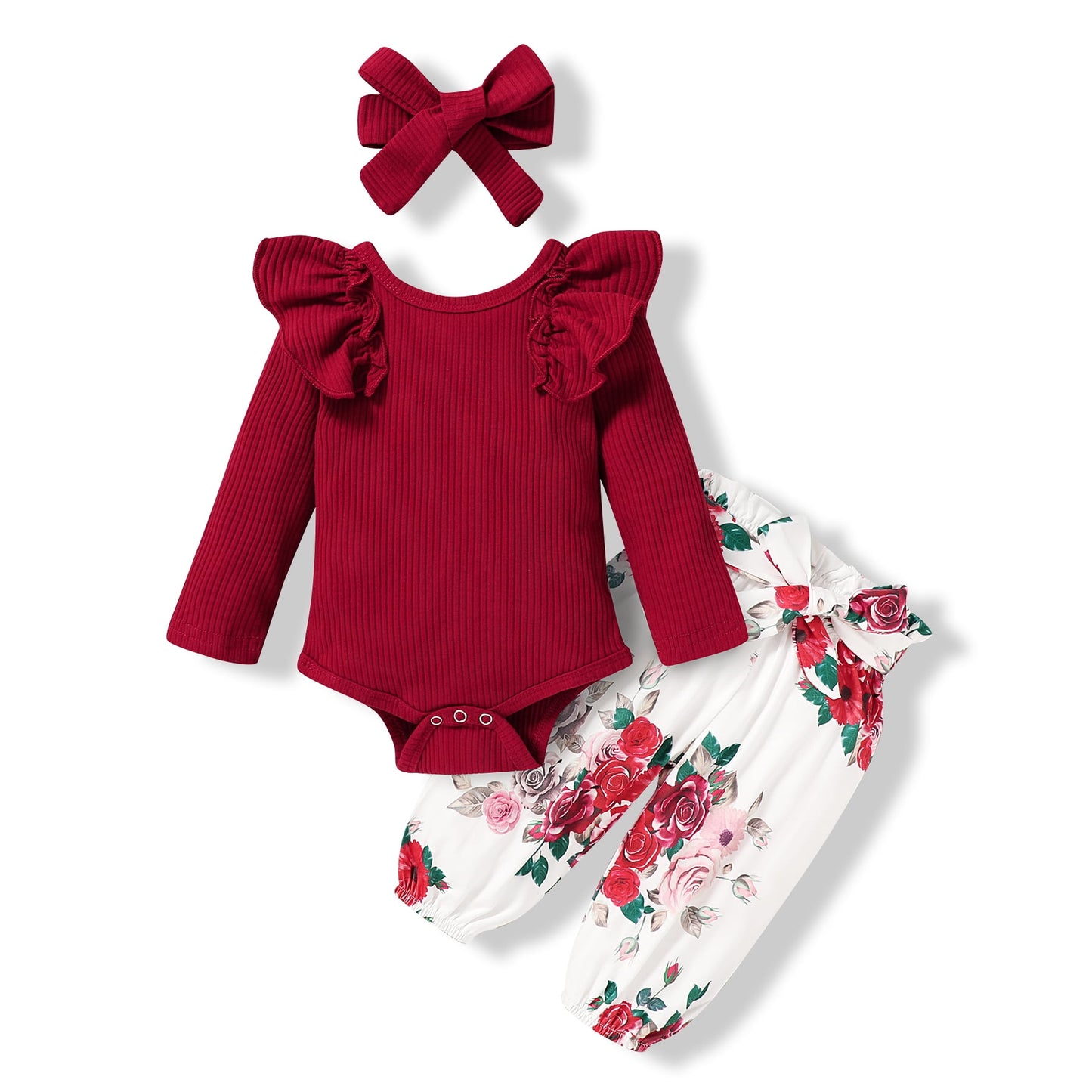 Younger Tree Infant Toddler Baby Girl Fall Long Sleeve Romper Pants Headband Clothes Outfits