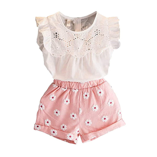 Younger Tree Toddler Baby Girl Summer Clothes Set Short Sleeve T-Shirt Shorts 2pcs Outfits