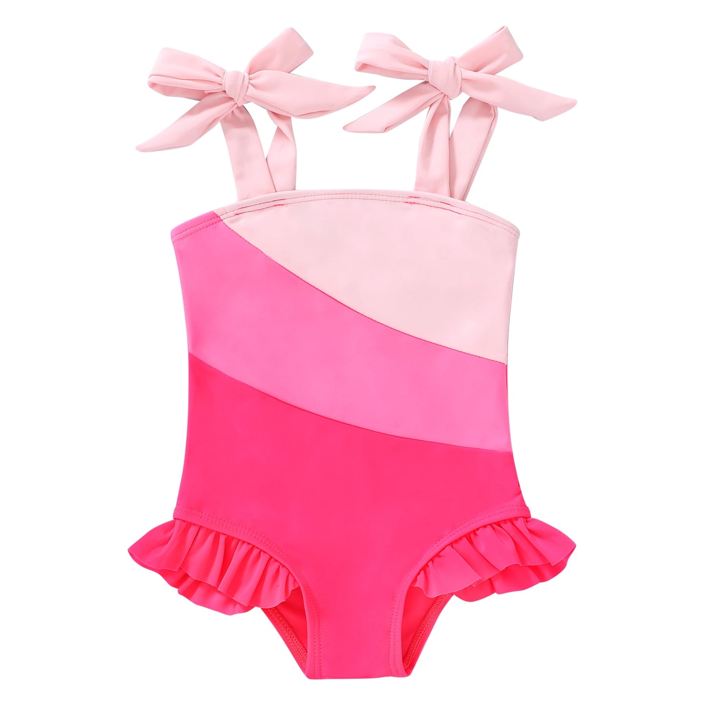 Younger Tree Toddler Swimsuit Girl Color Block Stripe One-Piece Swimwear Baby Girl Bathing Suits6-9 Months
