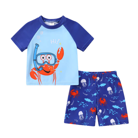 Younger Tree Toddler Baby Boy Swimsuit Set Cartoon Short Sleeve Top Shorts Two Pieces Bathing Suit Swimwear Outfit
